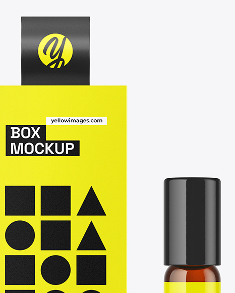 Amber Cosmetic Roller Bottle w/ Box Mockup