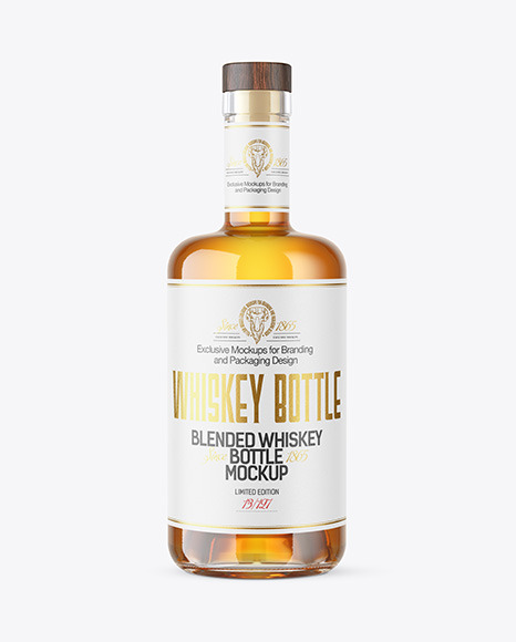 Whiskey Bottle with Wooden Cap Mockup