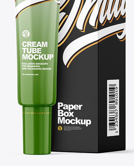 Glossy Cosmetic Tube with Box Mockup