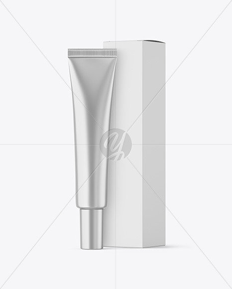 Metallic Cosmetic Tube with Box Mockup