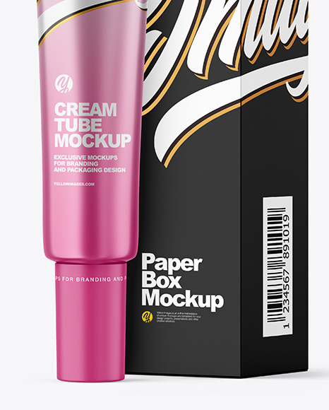 Metallic Cosmetic Tube with Box Mockup