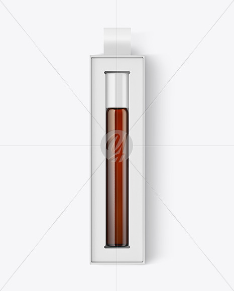 Amber Cosmetic Roller Bottle In Box Mockup Amber Cosmetic Roller Bottle In Box Mockup