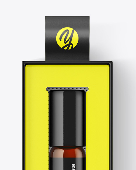 Amber Cosmetic Roller Bottle In Box Mockup Amber Cosmetic Roller Bottle In Box Mockup