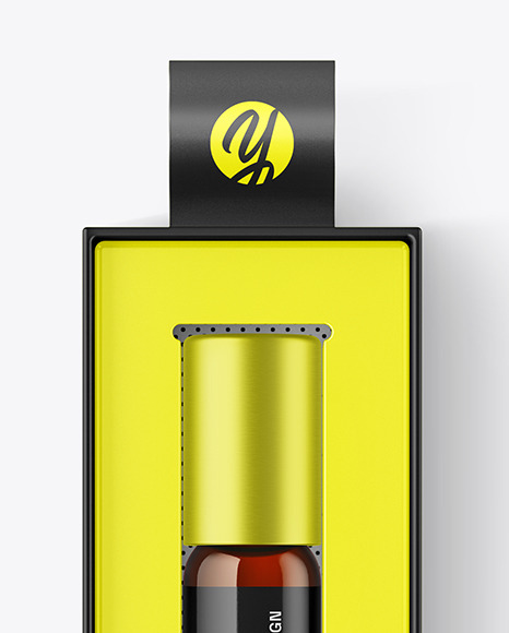 Amber Cosmetic Roller Bottle In Box Mockup Amber Cosmetic Roller Bottle In Box Mockup