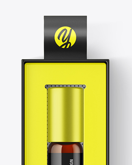 Amber Cosmetic Roller Bottle In Box Mockup