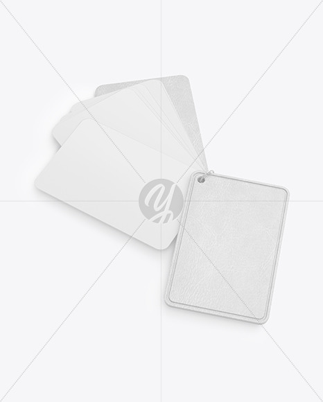 Plastic Cards Stack w/ Leather Tag Mockup