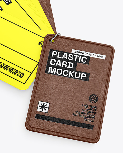 Plastic Cards Stack w/ Leather Tag Mockup