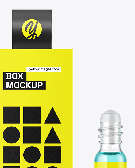 Clear Glass Cosmetic Roller Bottle w/ Box Mockup