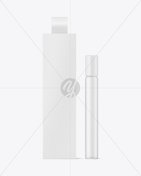 Frosted Glass Cosmetic Roller Bottle w/ Box Mockup