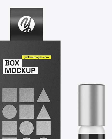 Frosted Glass Cosmetic Roller Bottle w/ Box Mockup