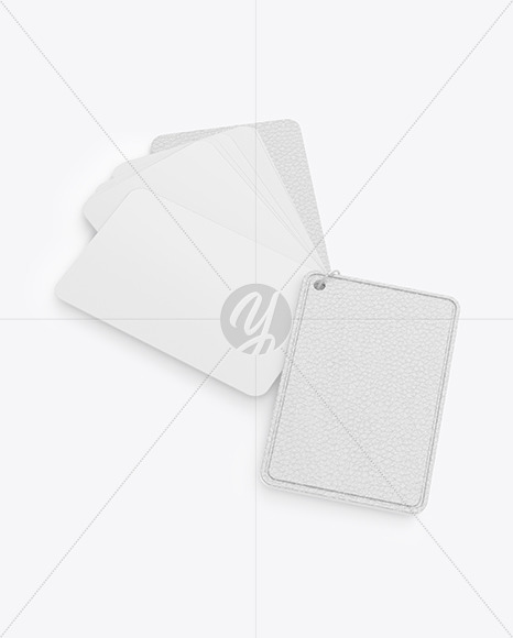 Plastic Cards Stack w/ Leather Tag Mockup