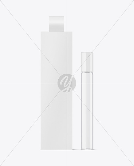 Clear Glass Cosmetic Roller Bottle w/ Box Mockup