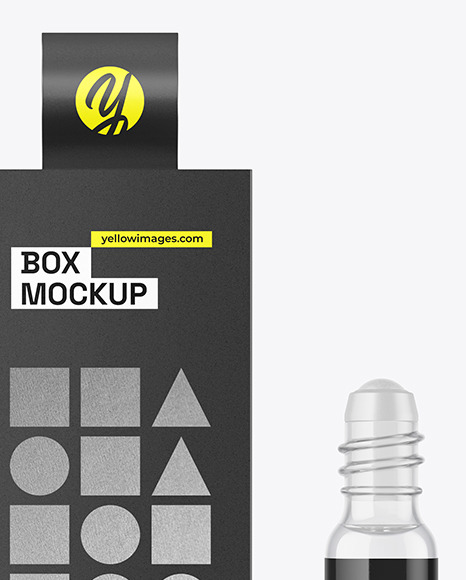 Clear Glass Cosmetic Roller Bottle w/ Box Mockup