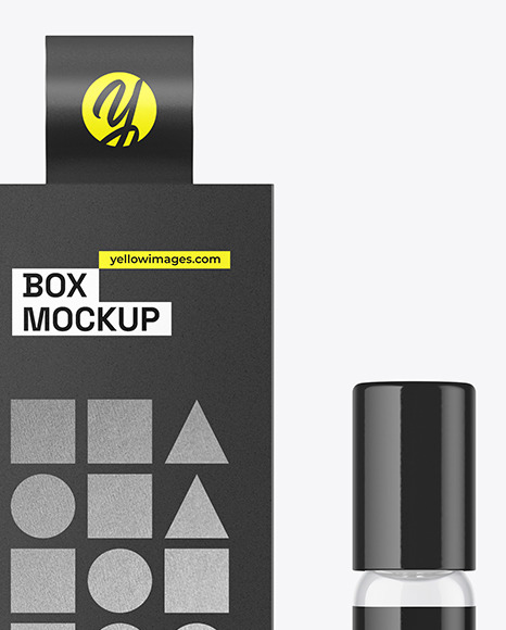Clear Glass Cosmetic Roller Bottle w/ Box Mockup