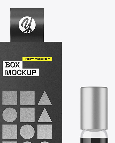 Clear Glass Cosmetic Roller Bottle w/ Box Mockup