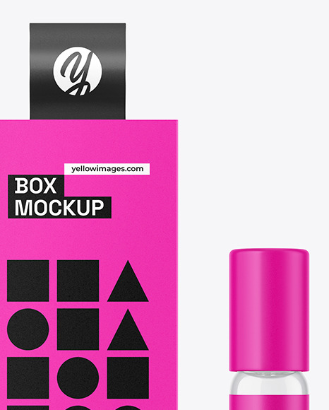 Clear Glass Cosmetic Roller Bottle w/ Box Mockup