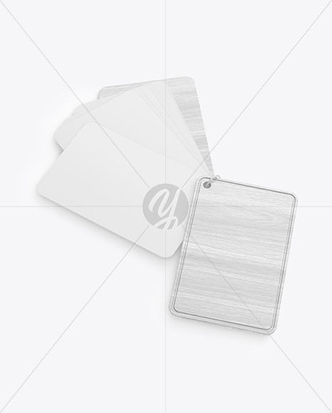 Plastic Cards Stack w/ Wooden Tag Mockup