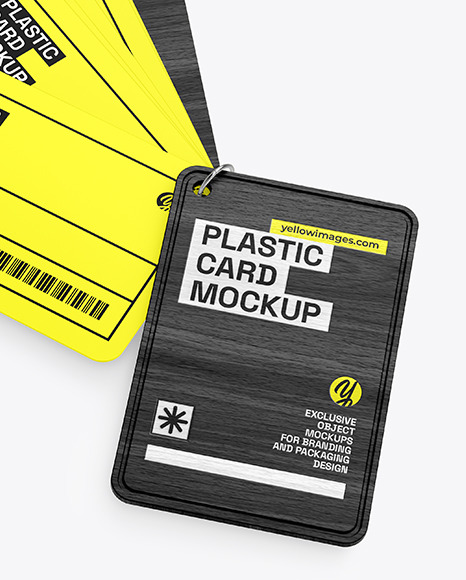 Plastic Cards Stack w/ Wooden Tag Mockup