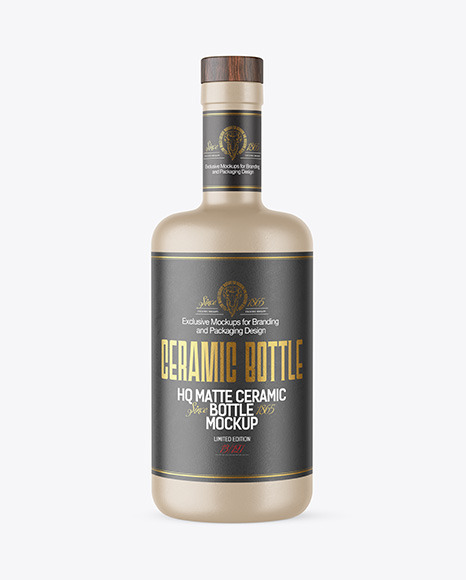 Ceramic Bottle with Wooden Cap Mockup