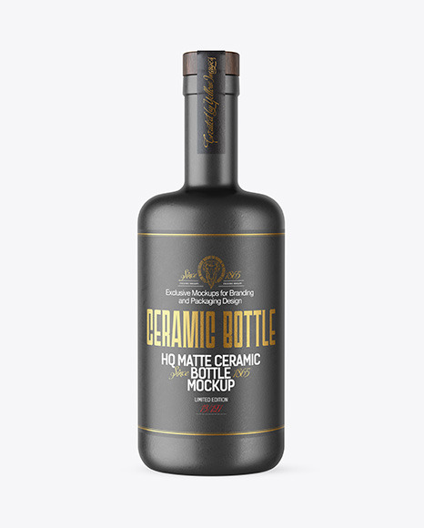 Ceramic Bottle with Wooden Cap Mockup