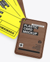 Plastic Cards Stack w/ Wooden Tag Mockup