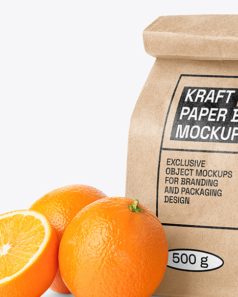 Kraft Bag with Oranges Mockup