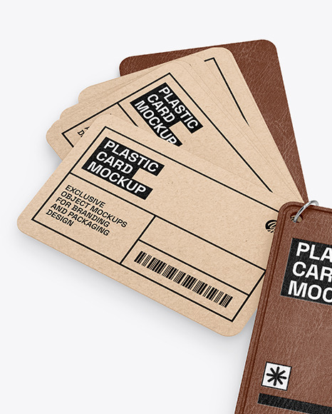 Kraft Cards Stack w/ Leather Tag Mockup