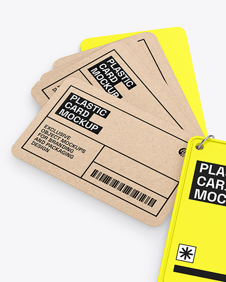 Kraft Cards Stack w/ Plastic Tag Mockup Kraft Cards Stack w/ Plastic Tag Mockup