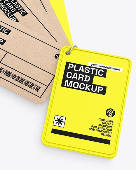 Kraft Cards Stack w/ Plastic Tag Mockup Kraft Cards Stack w/ Plastic Tag Mockup