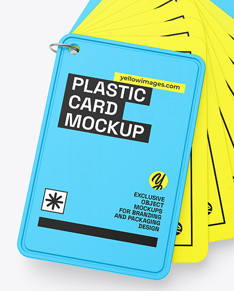 Plastic Cards Stack w/ Plastic Tag Mockup