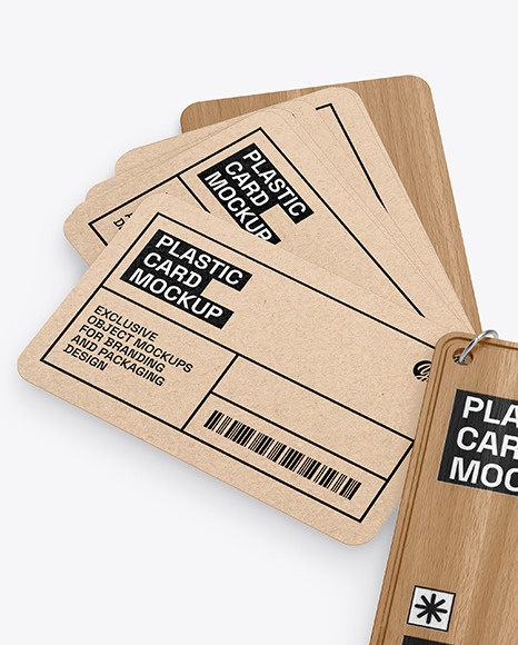 Kraft Cards Stack w/ Wooden Tag Mockup