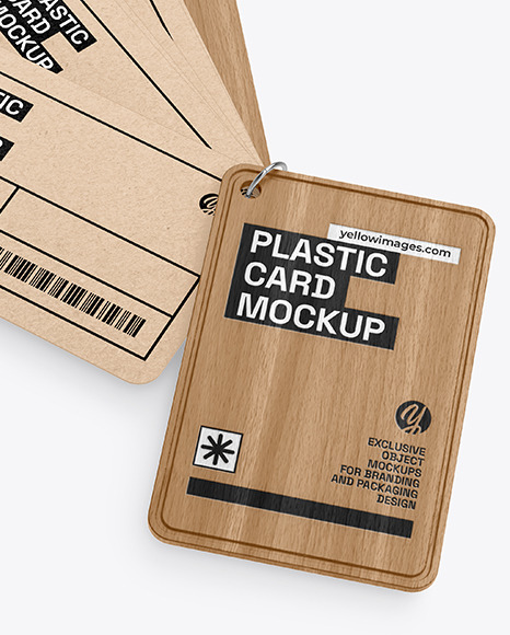 Kraft Cards Stack w/ Wooden Tag Mockup