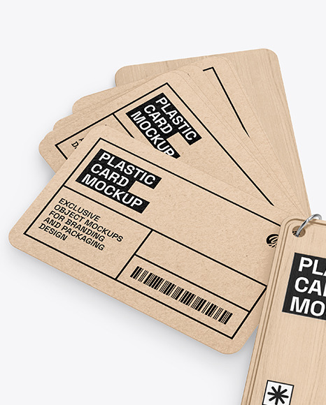 Kraft Cards Stack w/ Wooden Tag Mockup Kraft Cards Stack w/ Wooden Tag Mockup