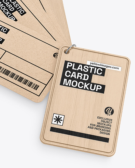 Kraft Cards Stack w/ Wooden Tag Mockup