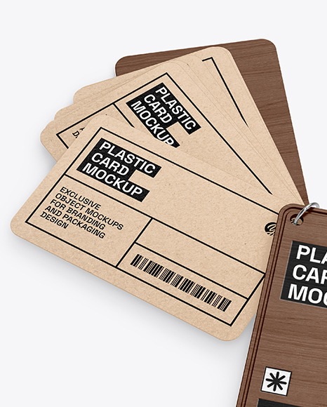 Kraft Cards Stack w/ Wooden Tag Mockup Kraft Cards Stack w/ Wooden Tag Mockup