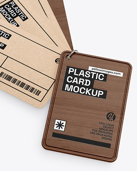 Kraft Cards Stack w/ Wooden Tag Mockup