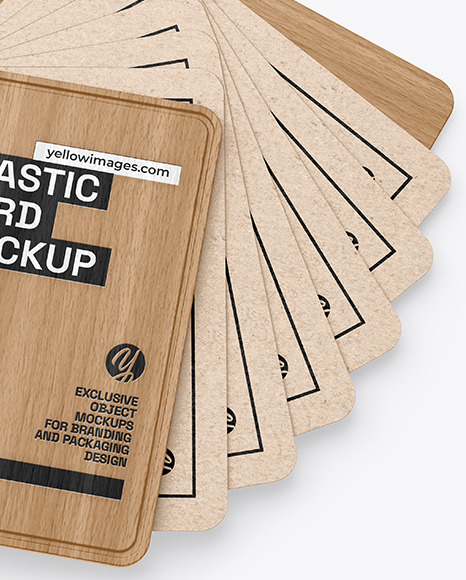 Kraft Cards Stack w/ Wooden Tag Mockup