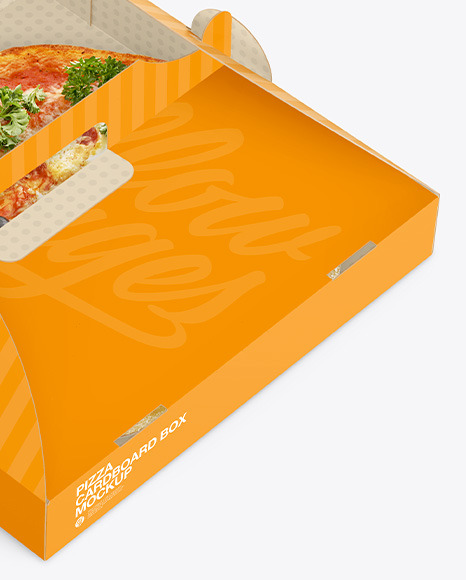 Opened Cardboard Box w/ Pizza Mockup