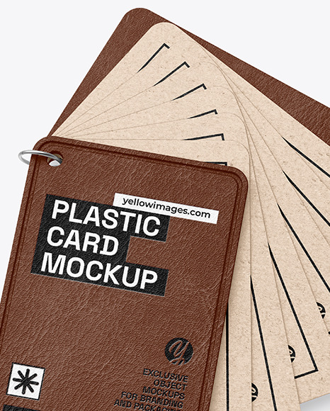 Kraft Cards Stack w/ Leather Tag Mockup