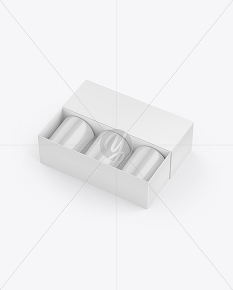 Box W/ Three Glossy Candles Mockup