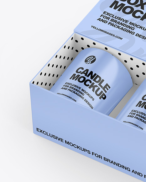 Box W/ Three Glossy Candles Mockup