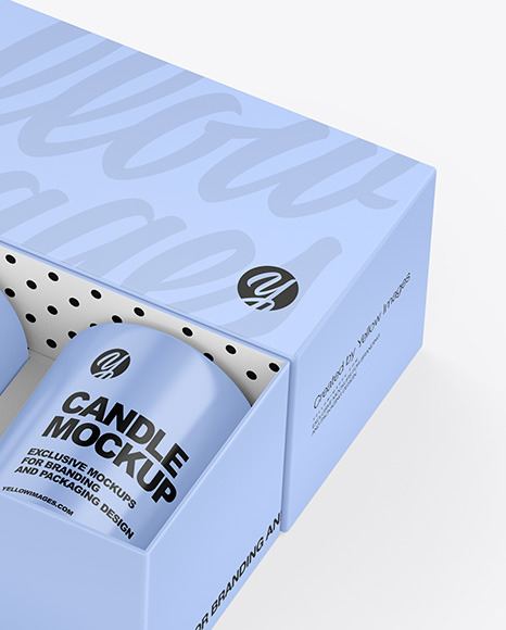 Box W/ Three Glossy Candles Mockup
