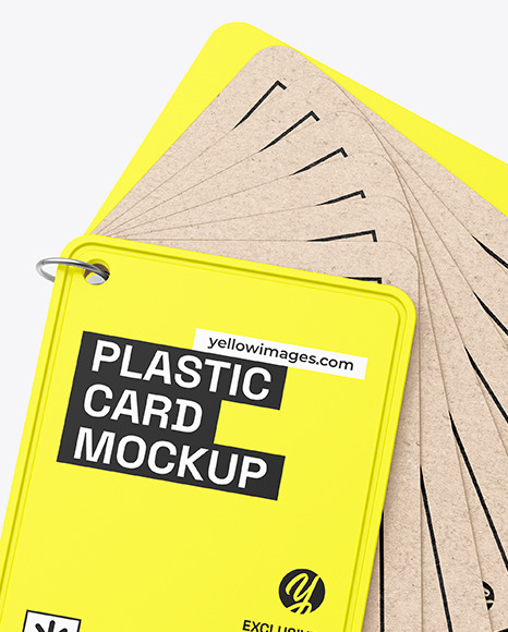 Kraft Cards Stack w/ Plastic Tag Mockup