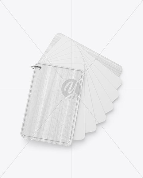 Plastic Cards Stack w/ Wooden Tag Mockup