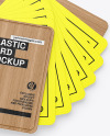 Plastic Cards Stack w/ Wooden Tag Mockup