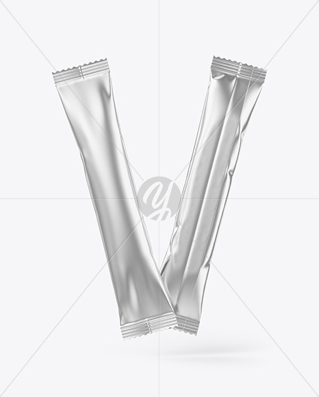 Two Metallic Stick Sachet Mockup