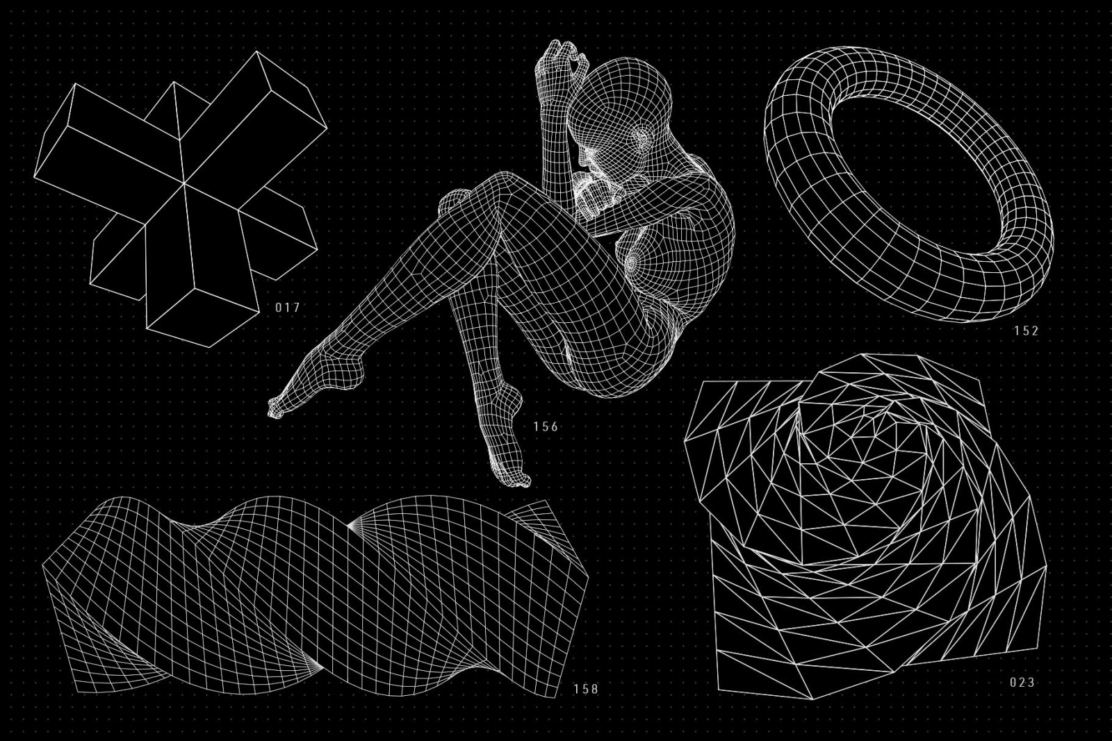 200 Vector Wireframe Shapes