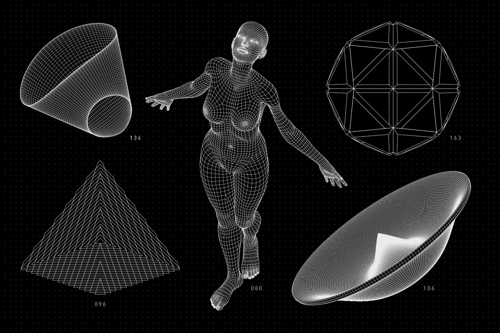 200 Vector Wireframe Shapes