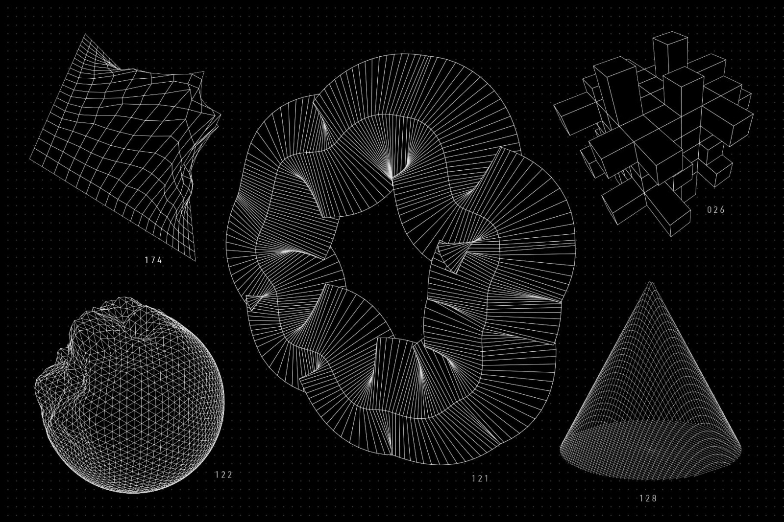 200 Vector Wireframe Shapes