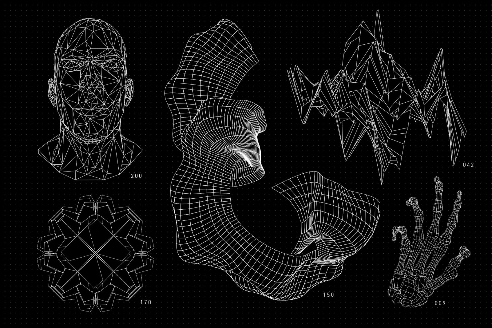 200 Vector Wireframe Shapes